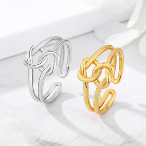 Elegant s925 silver double layer bow knot open ring in gold and silver finish