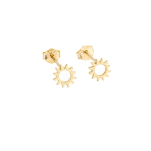 Minimalist 925 sterling silver sun flower stud earrings with golden finish for women