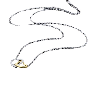 Elegant s925 silver double heart pendant necklace with interlocking gold and zircon hearts