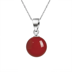 925 Sterling Silver Necklace For Women Red Agate Round Bead Pendant Elegant Clavicle Chain Fashion Jewelry Sweet Neckwear Gift