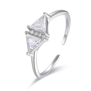 S925 Sterling Silver Geometric Triangle Zirconia Adjustable Open Ring For Women Minimalist Light Luxury Jewelry Finger Ring