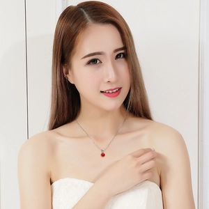 S925 sterling silver necklace for women featuring a minimalist red agate bead pendant