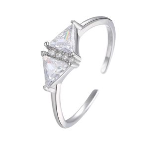 Elegant S925 sterling silver ring with two triangular zircons and micro-pave setting