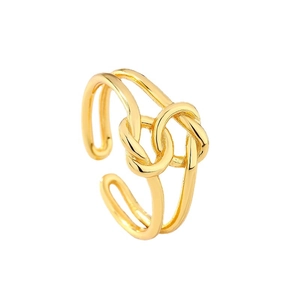 Elegant gold double-layered knot open ring made of S925 sterling silver for women