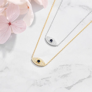 925 Sterling Silver Evil Eye Necklace For Women Zirconia Inlaid Pendant Dainty Gold Silver Color Clavicle Chain Jewelry Gift