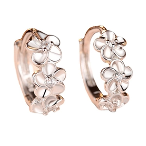 Elegant 925 sterling silver flower hoop earrings with zircon in silver and rose gold