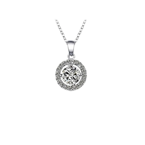 Funkelnde S925 Sterlingsilber Halo-Halskette mit rundem Zirkonia-Anhänger für Damen