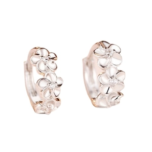 Elegant 925 sterling silver flower hoop earrings with zircon for women daily wear