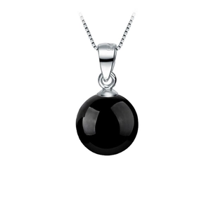 Collier Pendentif en Agate Noire en Argent Sterling 925 Bijoux Pendentif en Pierre Naturelle Ronde Géométrique Minimaliste Femme