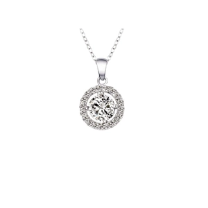 Funkelnde Halskette aus S925 Sterlingsilber mit rundem Halo-Anhänger und Zirkonia