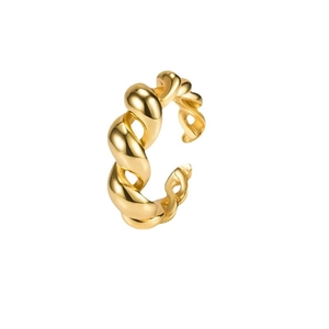Minimalist twisted 925 sterling silver chain ring with polished gold finish design