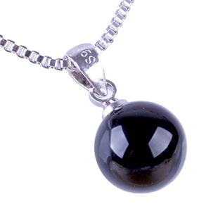 Collier en argent sterling S925 avec pendentif boule en agate noire naturelle