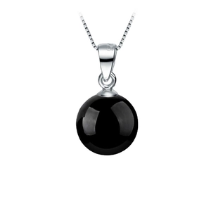 Élégant collier en argent sterling S925 avec pendentif rond en onyx noir poli brillant