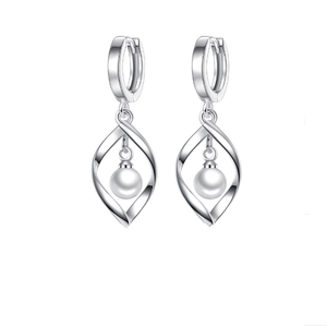 Elegant 925 Sterling Silver Drop Earrings With Shell Artificial Pearl Twisted Leaf Design Simple Modern Jewelry For Women