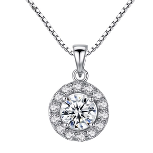 Elegante S925 Sterlingsilber Halo Halskette mit funkelndem Zirkon Rundanhänger Schmuck