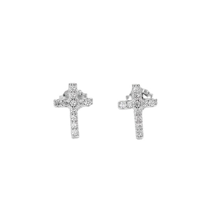S925 Sterling Silver Cross Stud Earrings For Women Shiny Zirconia Micro Inlaid Religious Style Hypoallergenic Fashion Jewelry