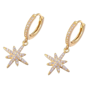 Sparkling S925 sterling silver gold plated star hoop earrings with clear cubic zirconia