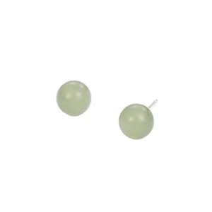 Minimalist 925 sterling silver stud earrings with polished round green stone beads