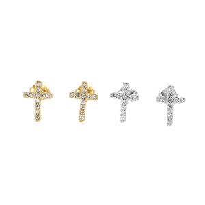 Sparkling S925 sterling silver cross stud earrings with zircon in gold and silver set