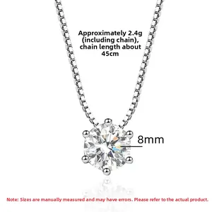 Detail view of S925 sterling silver six-claw crown pendant necklace with 8mm zircon