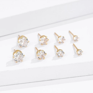 Set mit vier Paar S925 Sterlingsilber vergoldeten runden Zirkonia-Ohrsteckern für Damen
