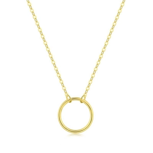 Minimalist S925 sterling silver necklace with a polished gold circular hollow pendant