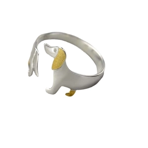 Dachshund dog open ring in silver and gold two-tone finish for women fashion