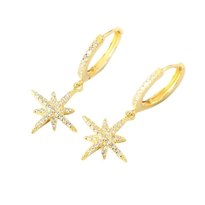S925 sterling silver gold plated star hoop earrings with sparkling zircon stones