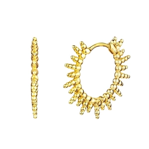 Élégantes boucles d'oreilles créoles en argent S925 doré avec un motif perlé rayon de soleil