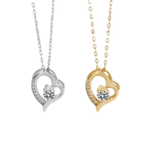 S925 sterling silver heart pendant necklace with round zircon and pavé crystals
