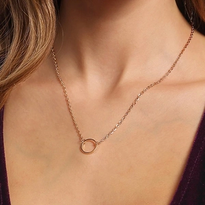 Minimalist S925 sterling silver gold-plated circle necklace on woman's neckline