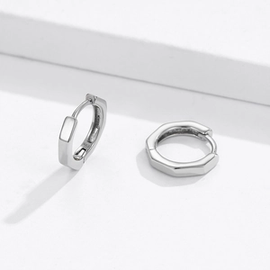 Minimalist S925 sterling silver octagonal hoop earrings with geometric design and S925 stamp