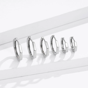 Set of minimalist S925 sterling silver hexagonal hoop earrings in various sizes