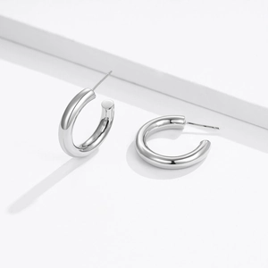 Créoles en argent sterling S925 en forme de C avec design minimaliste et épais