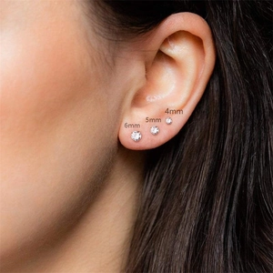 Minimalist S925 sterling silver zircon stud earrings in 4mm 5mm and 6mm sizes