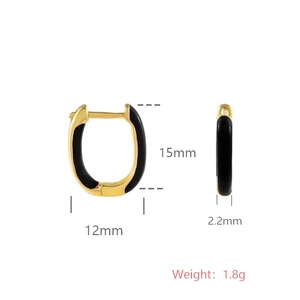 Minimalist S925 sterling silver U-shaped gold earrings with black enamel 15mm size