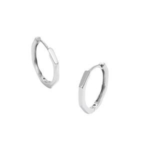 Minimalist S925 sterling silver hexagonal hoop earrings with polished geometric finish