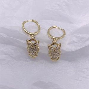 Boucles d'oreilles hibou en argent S925 avec zircons blancs et finition dorée