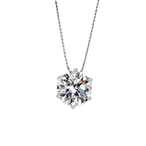 Classic S925 silver necklace featuring a six-prong crown round zircon solitaire pendant