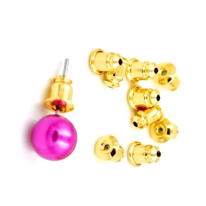 S925 sterling silver gold plated bullet earring backs with purple pearl stud earring