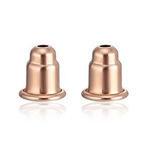 Macro shot of rose gold bullet earring backs with reinforced base and mirror finish