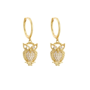 Boucles d'oreilles hibou en argent S925 avec plaquage or et pierres de zircone