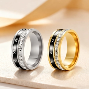 Roman numeral spinning rings in gold and silver titanium steel with crystal inlay