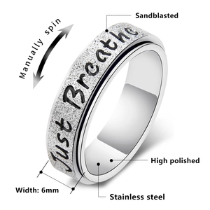 Rotatable stainless steel ring with Just Breathe sandblasted finish for anxiety relief