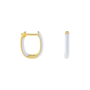 S925 sterling silver gold plated oval hoop earrings with white enamel inlay for women