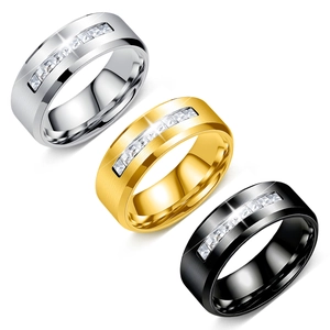Bague Brossée en Acier Inoxydable Avec Incrustation de Strass Bijoux de Mode Unisexe pour Hommes Femmes Accessoire Quotidien