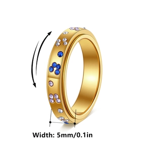 Gold titanium spinner ring with blue zircon butterflies and rotatable 5mm anxiety band