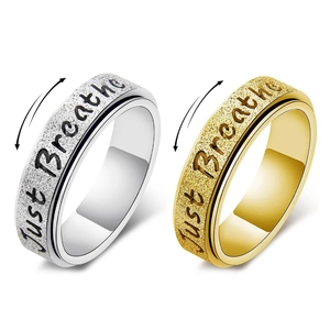 Just Breathe Spinning Anxiety Ring For Women Men Stainless Steel Engraved Minimalist Fidget Stress Relief Band Ring Gift