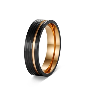 6mm 304 Stainless Steel Hammered Ring For Men Women Black Rose Gold Contrast Groove Band Ring Industrial Minimalist Jewelry