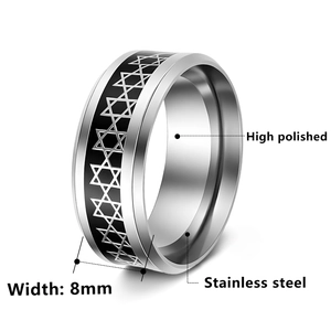 8mm high polished stainless steel ring for men featuring hollow hexagram star patterns